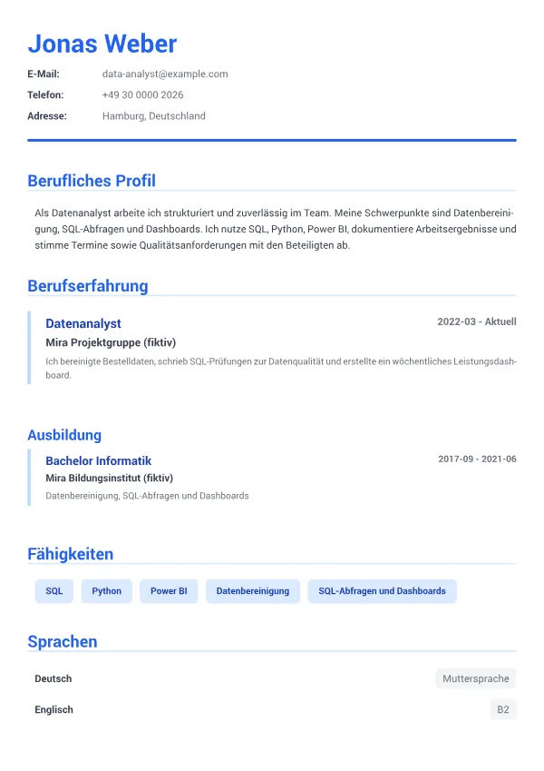 Datenanalyst CV – Executive Blau