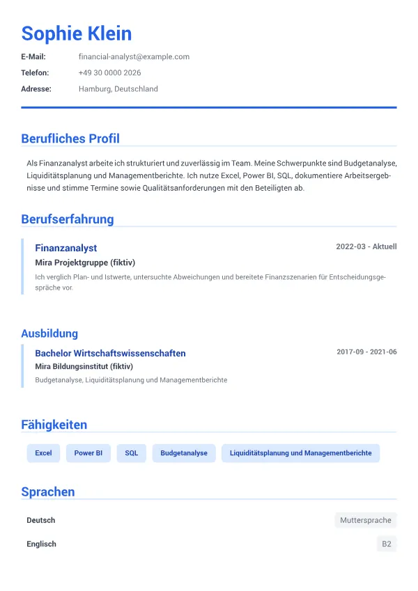 Finanzanalyst CV – Executive Blau