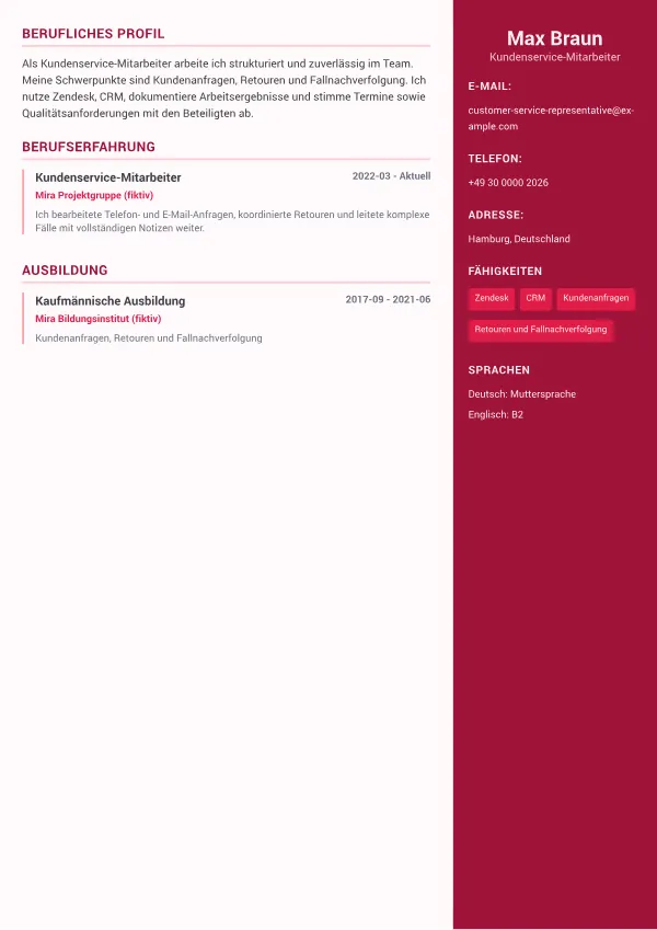 Kundenservice-Mitarbeiter CV – Farbige Seitenleiste Plus
