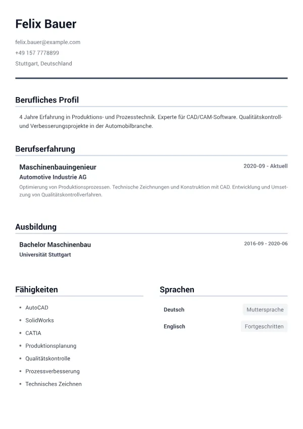 Maschinenbauingenieur CV – Minimal Grau