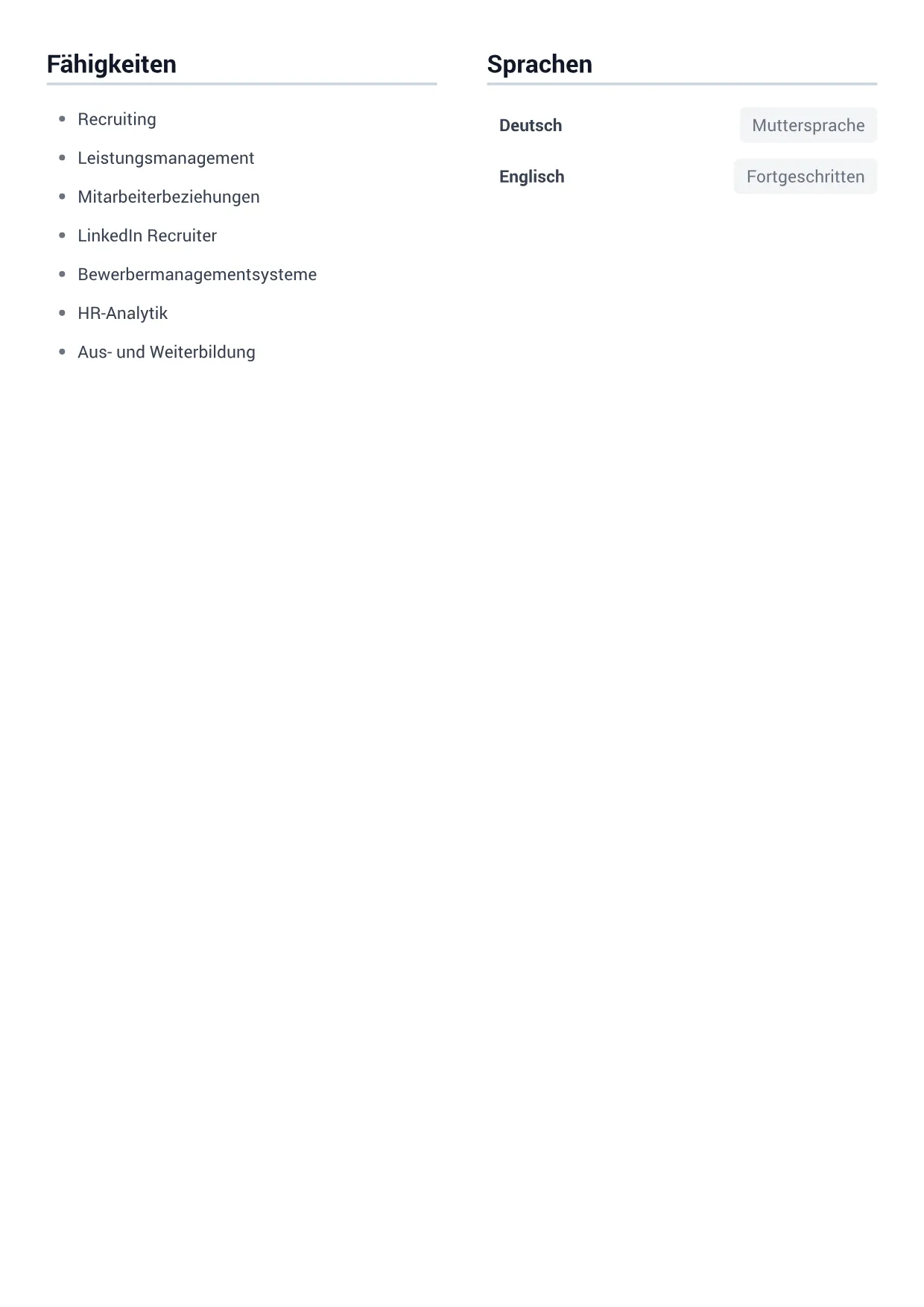 Lebenslauf-Beispiel: Personalreferentin – Minimal Grau (2/2)