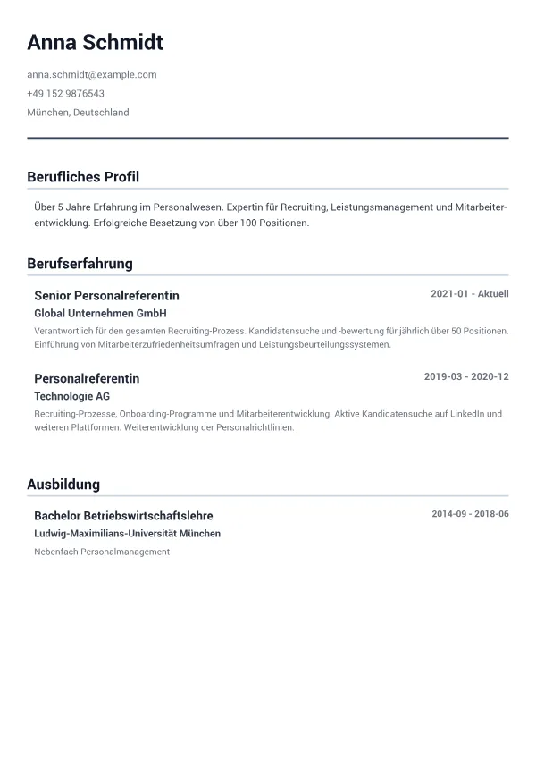Personalreferentin CV – Minimal Grau