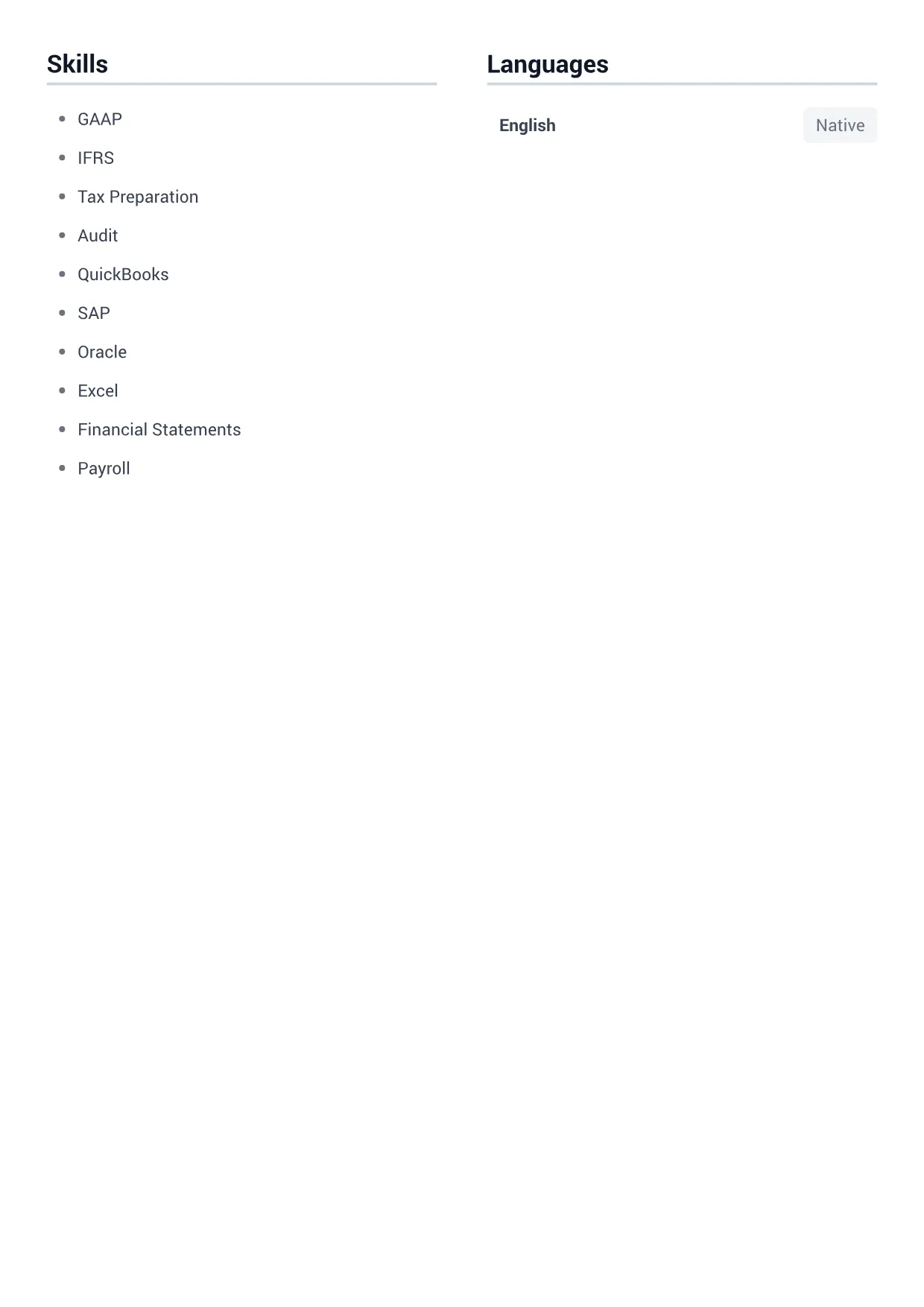 Accountant CV Example – Minimal Gray (2/2)