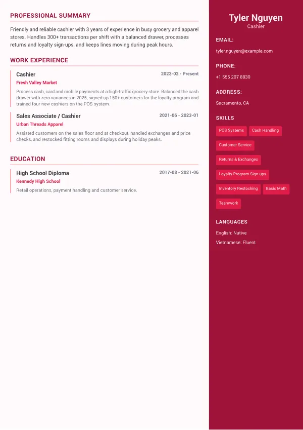 Cashier CV – Color Sidebar Plus
