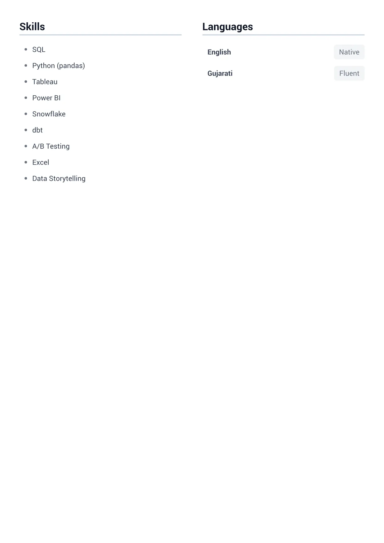 Data Analyst CV Example – Minimal Gray (2/2)