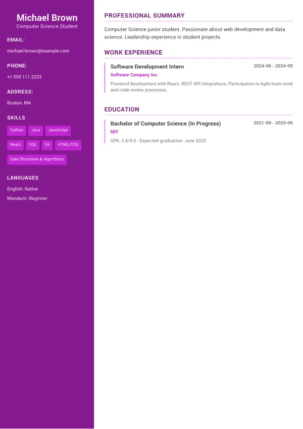 Engineering Intern CV – Creative Accent