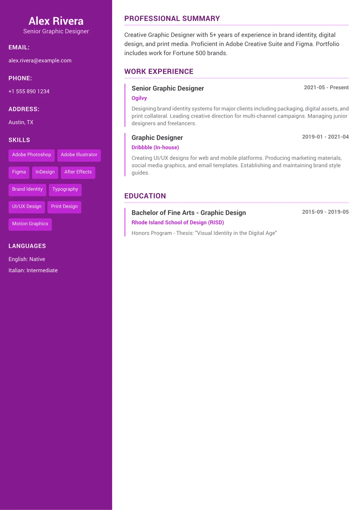 Graphic Designer CV Example – Creative Accent (1/1)