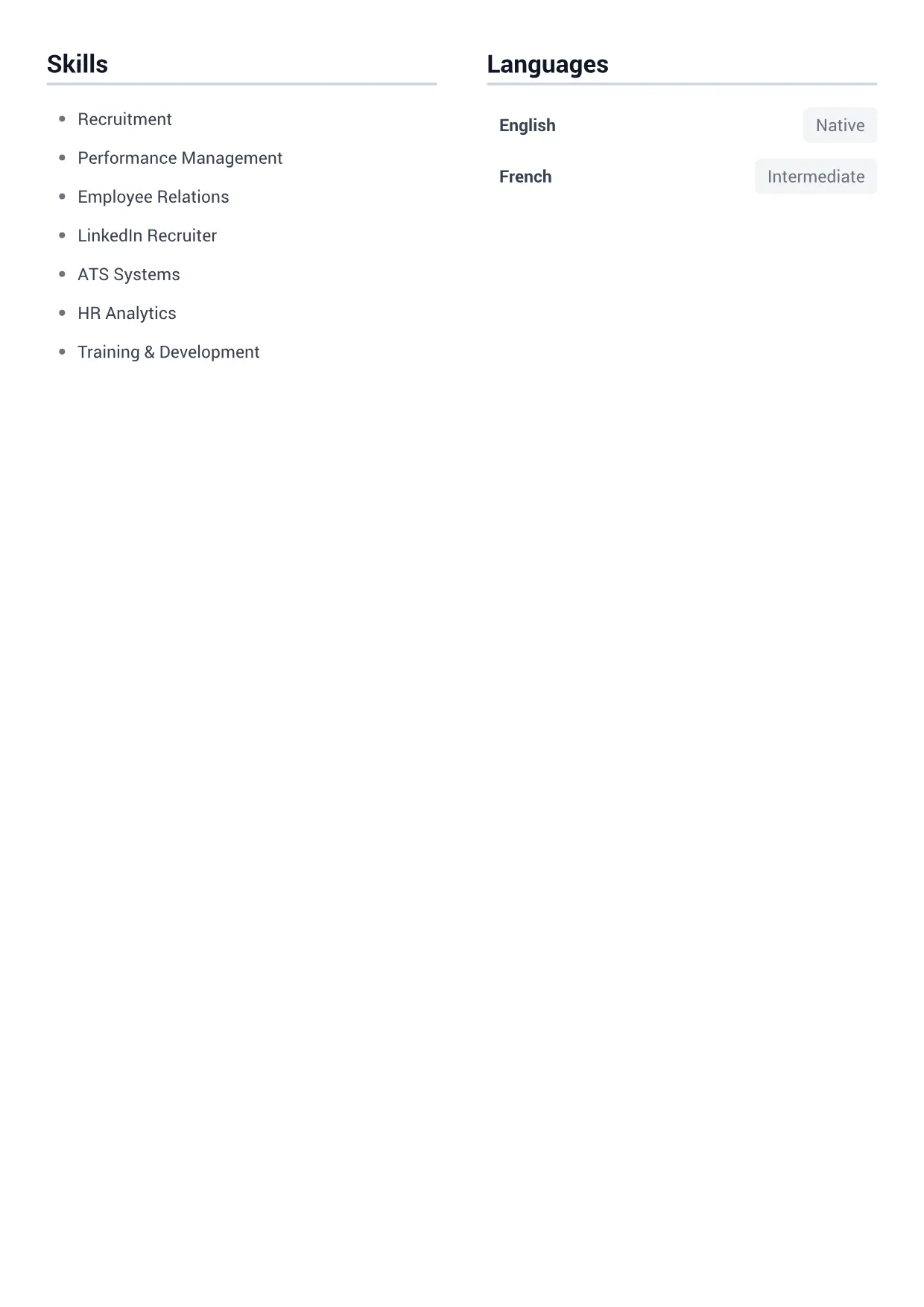 HR Specialist CV Example – Minimal Gray (2/2)
