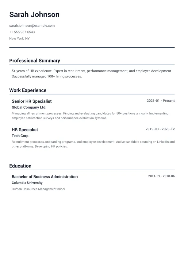 HR Specialist CV – Minimal Gray