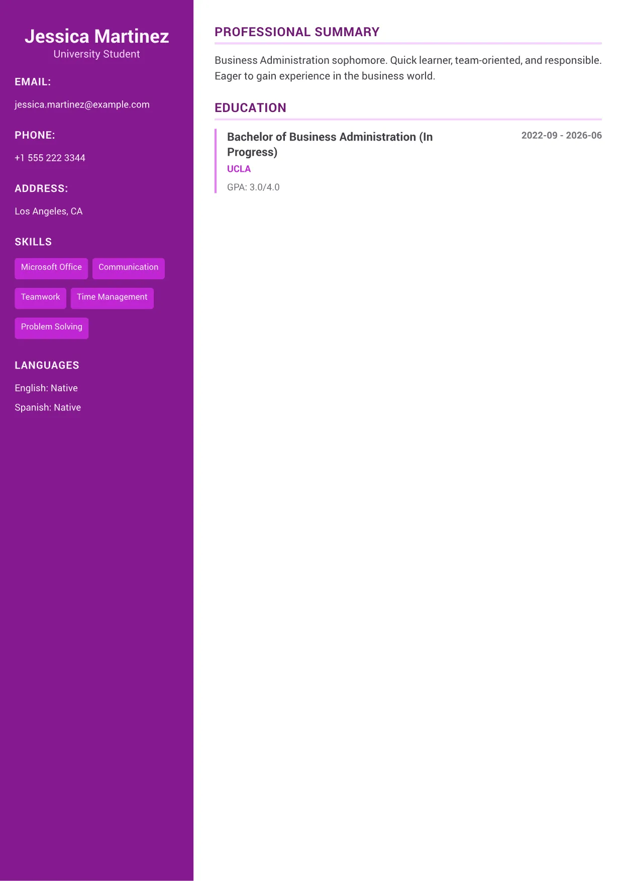Intern CV Example – Creative Accent (1/1)