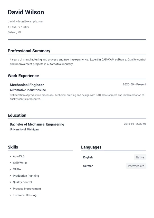 Mechanical Engineer CV – Minimal Gray