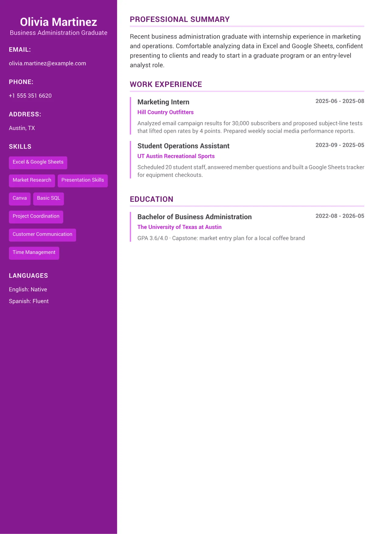 New Graduate CV Example – Creative Accent (1/1)