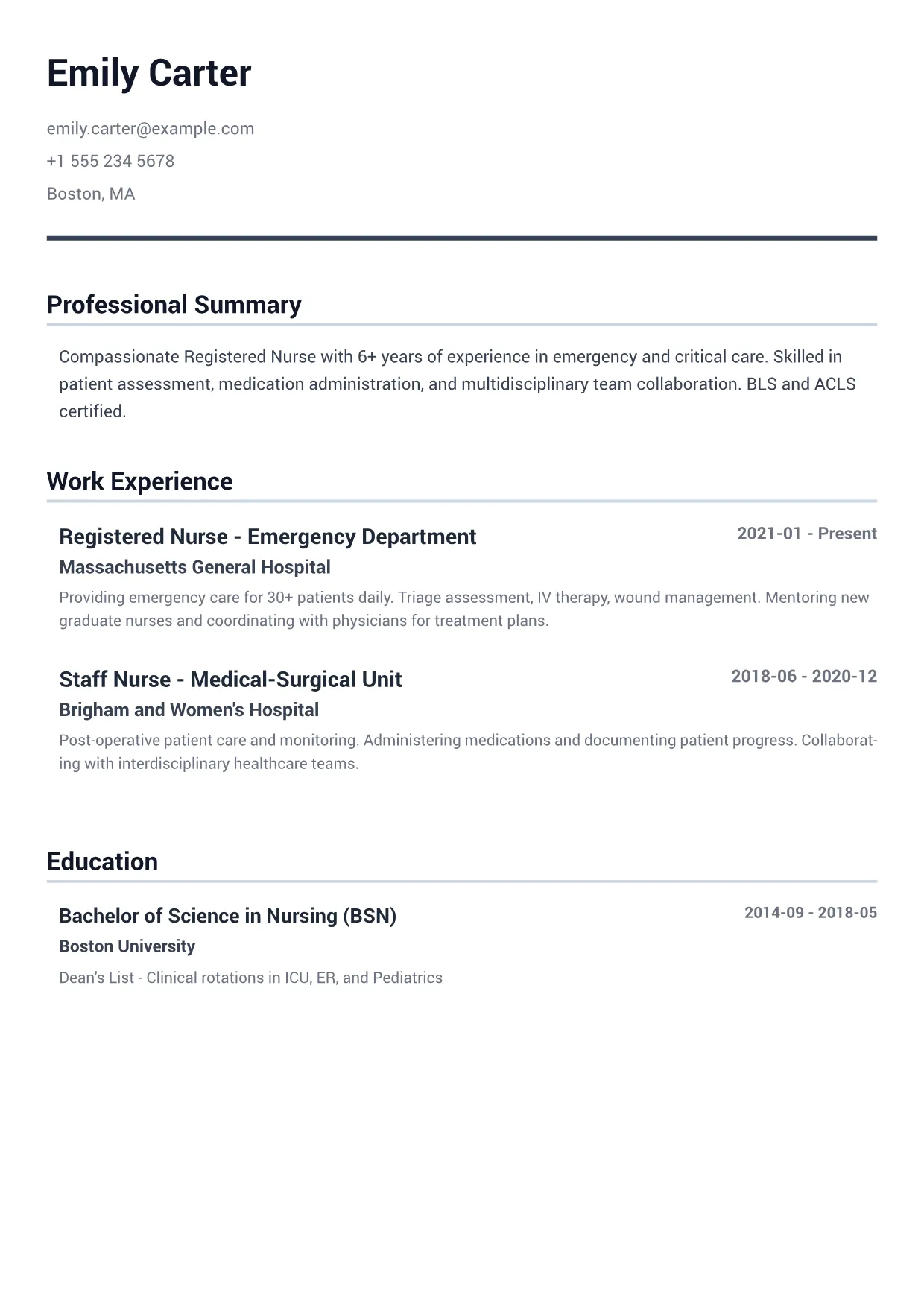 Registered Nurse CV Example – Minimal Gray (1/2)