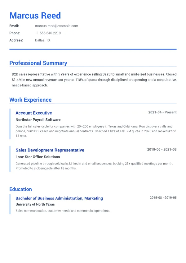 Sales Representative CV – Executive Blue