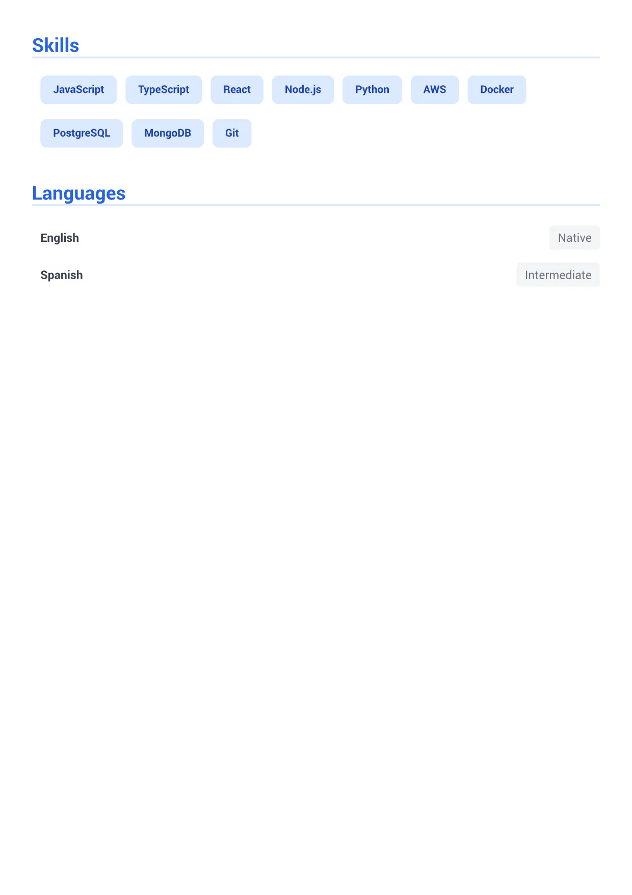 Software Engineer CV Example – Executive Blue (2/2)