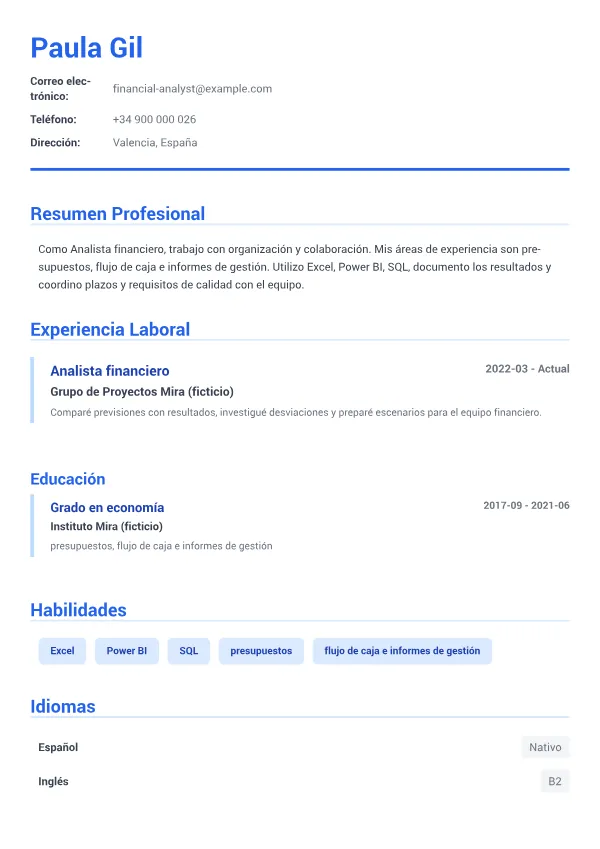 Analista financiero CV – Azul Ejecutivo