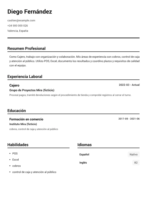 Cajero CV – Blanco y Negro Claro