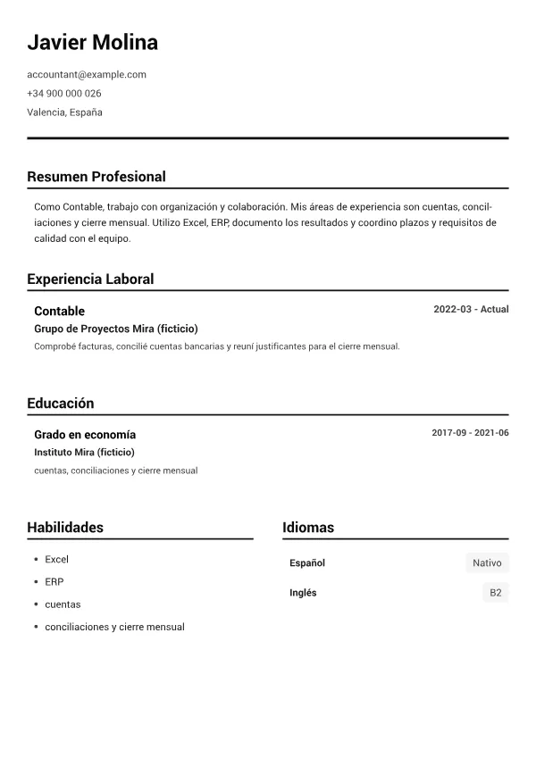 Contable CV – Blanco y Negro Claro