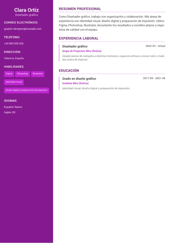 Diseñador gráfico CV – Acento Creativo