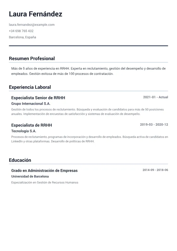 Especialista en Recursos Humanos CV – Gris Minimal