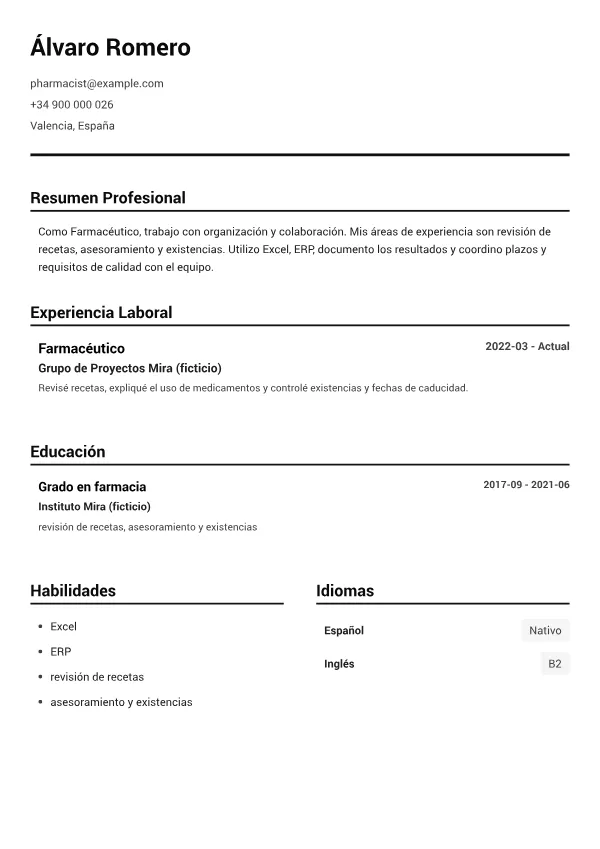 Farmacéutico CV – Blanco y Negro Claro