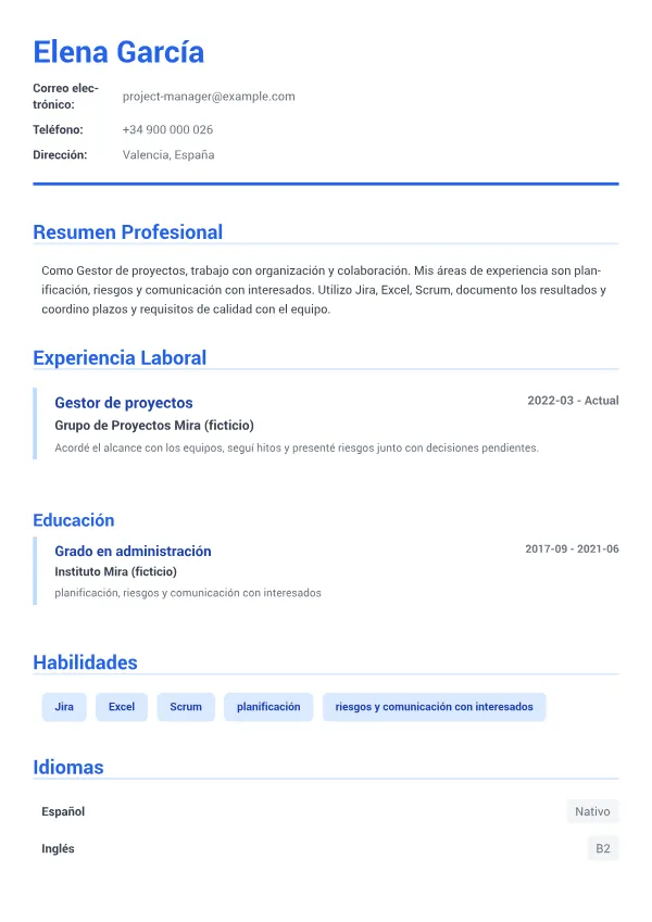 Gestor de proyectos CV – Azul Ejecutivo