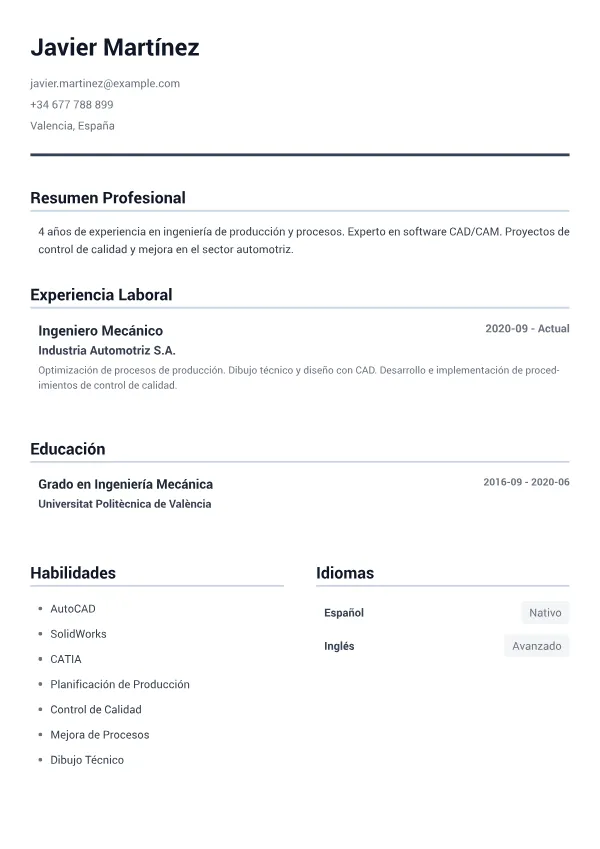 Ingeniero Mecánico CV – Gris Minimal