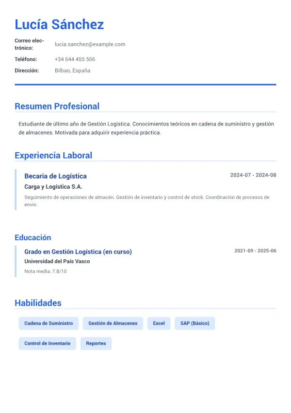 Becaria de Logística CV – Azul Ejecutivo