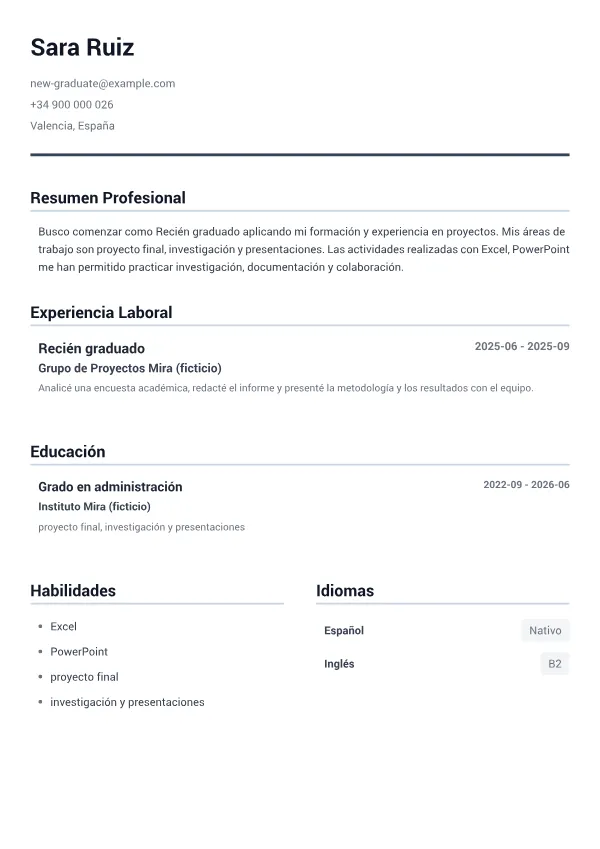 Recién graduado CV – Gris Minimal
