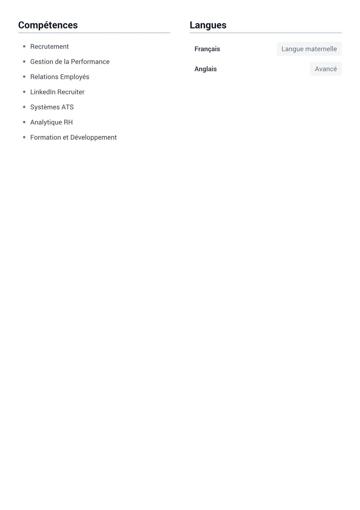 Exemple de CV Chargée des Ressources Humaines – Gris Minimal (2/2)