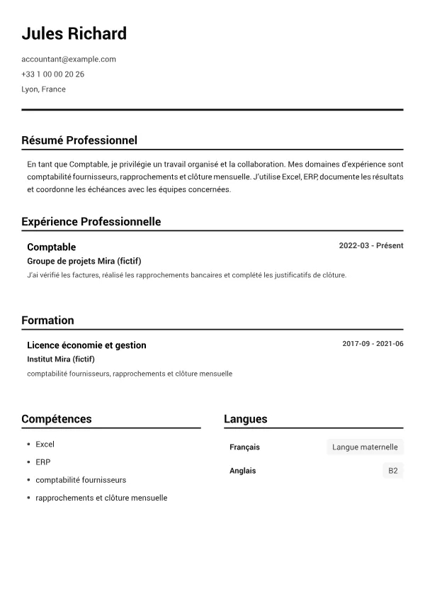 Comptable CV – Noir & Blanc Clair
