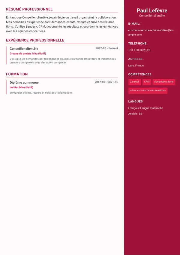 Conseiller clientèle CV – Sidebar Couleur Plus