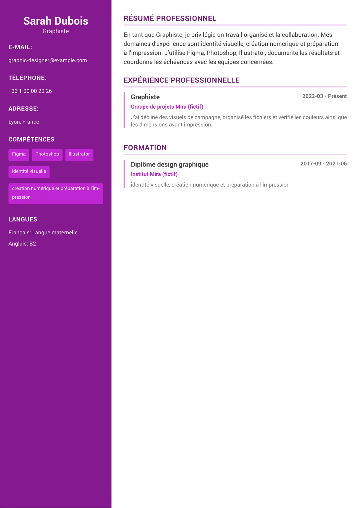 Exemple de CV Graphiste – Accent Créatif (1/1)