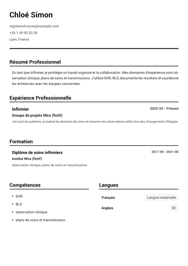 Infirmier CV – Noir & Blanc Clair