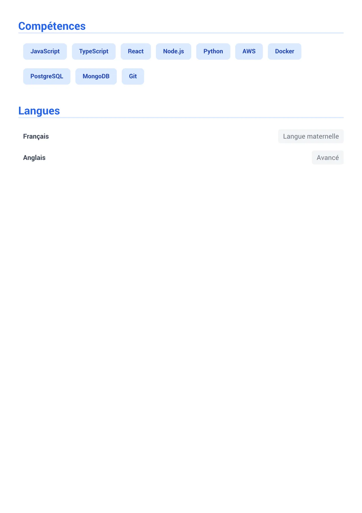 Exemple de CV Ingénieur Logiciel – Bleu Exécutif (2/2)