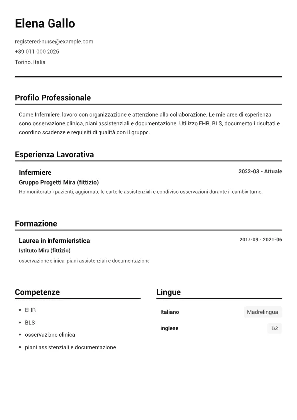Infermiere CV – Bianco e Nero Pulito