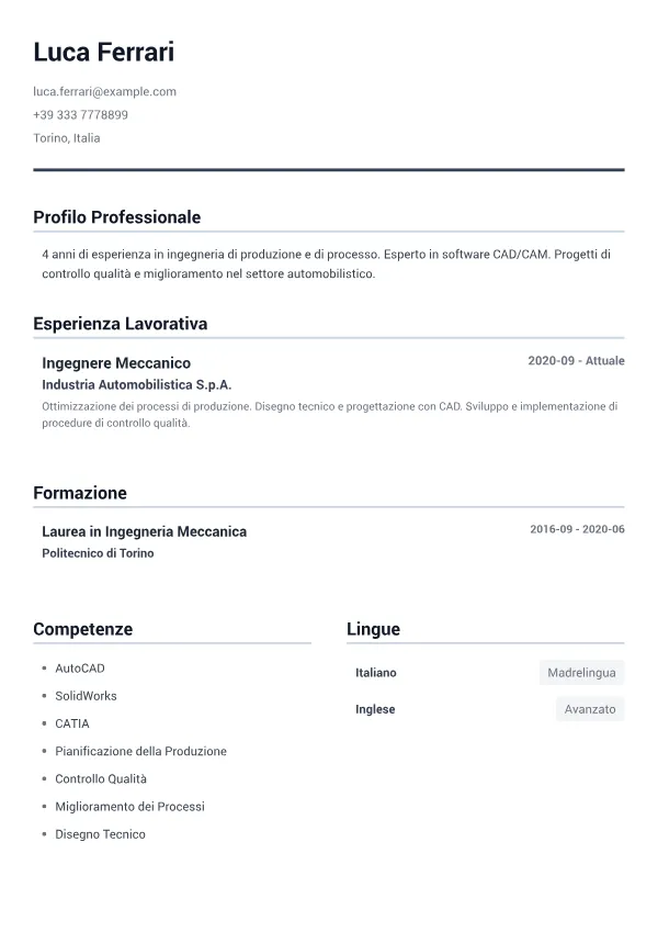 Ingegnere Meccanico CV – Grigio Minimal