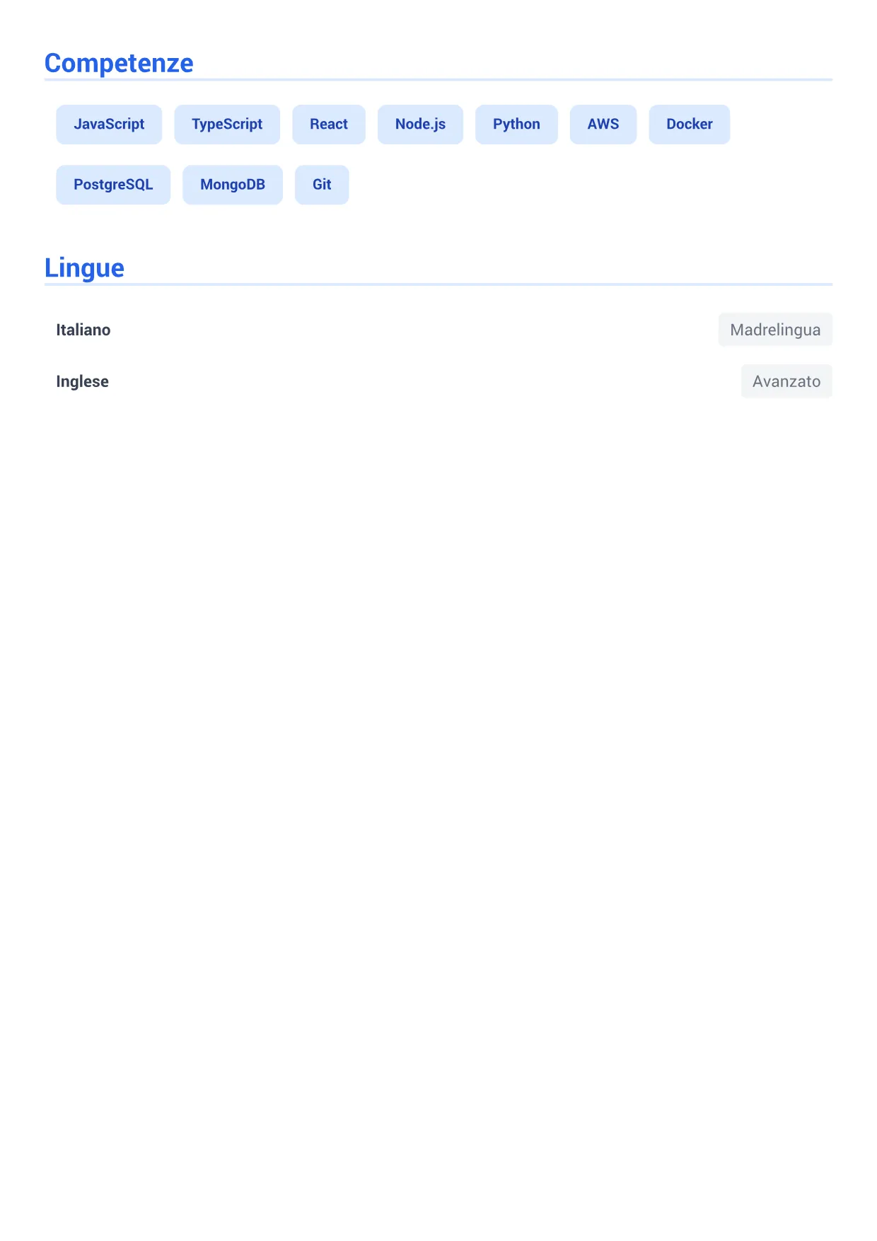 Esempio di CV Ingegnere Software – Blu Executive (2/2)