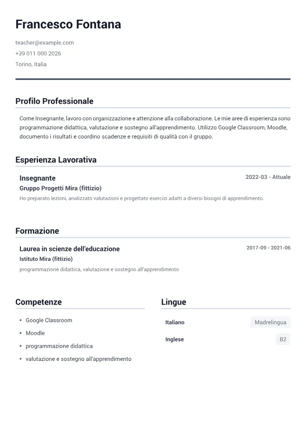 Insegnante CV – Grigio Minimal