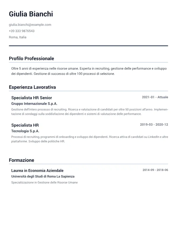 Specialista Risorse Umane CV – Grigio Minimal