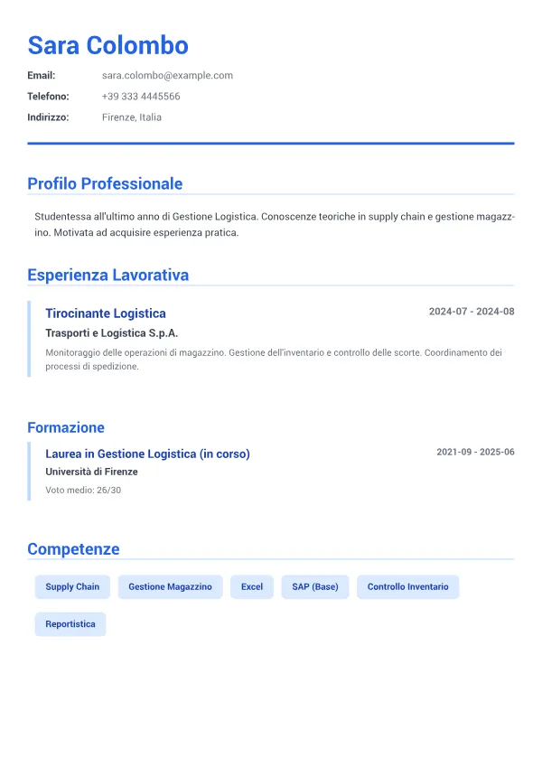 Tirocinante Logistica CV – Blu Executive