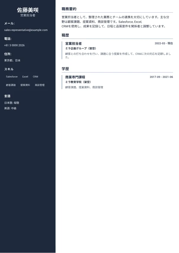 営業担当者 CV – プロフェッショナル・サイドバー