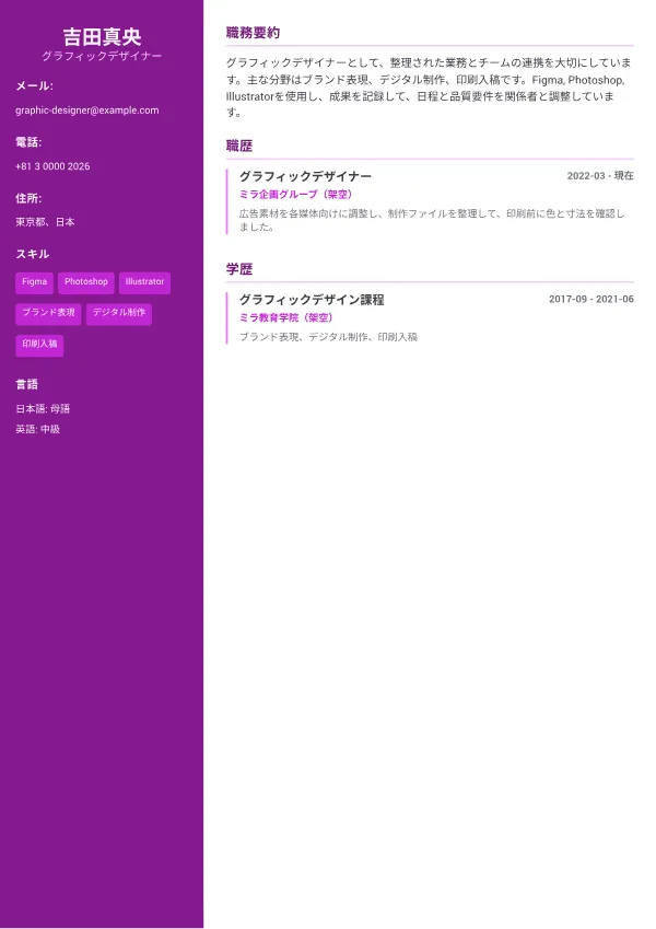 グラフィックデザイナー CV – クリエイティブ・アクセント