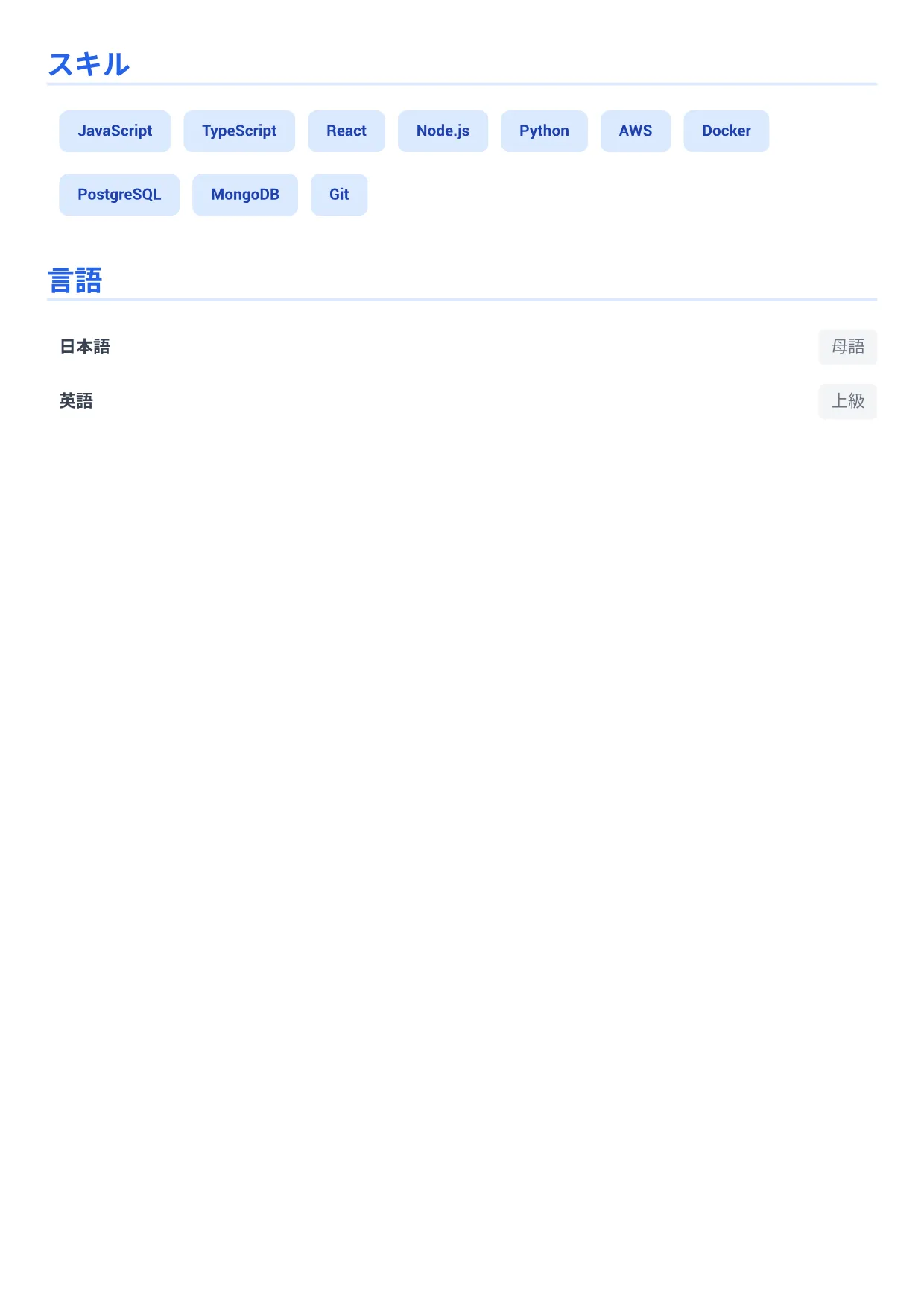 ソフトウェアエンジニアの履歴書例文 – エグゼクティブ・ブルー (2/2)