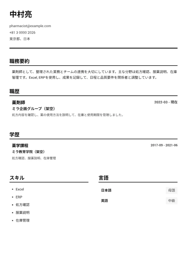 薬剤師 CV – モノクロ・クリア