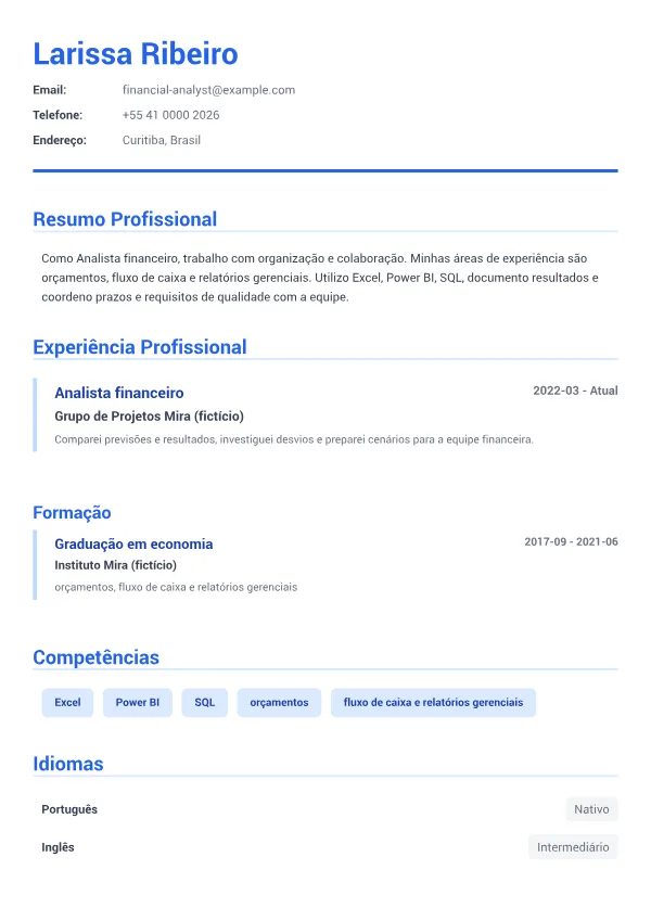 Analista financeiro CV – Azul Executivo