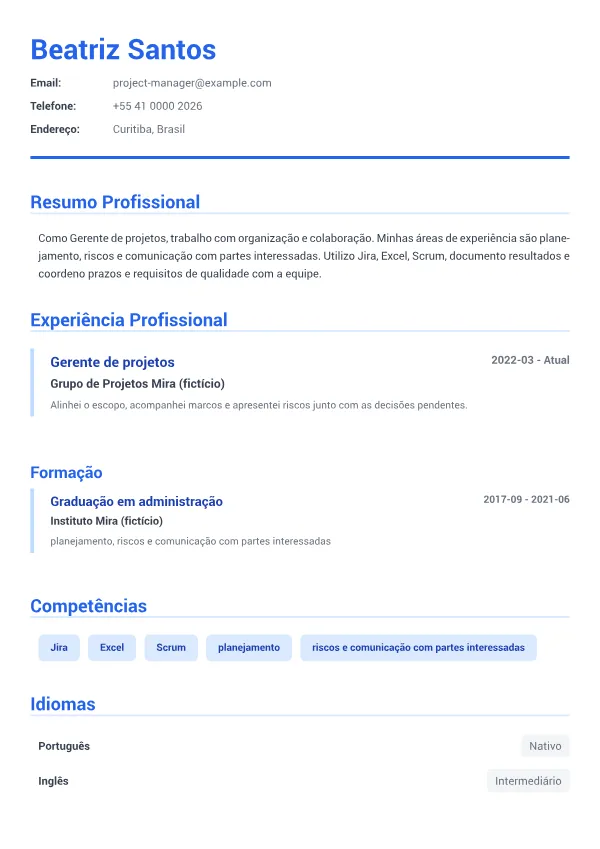 Gerente de projetos CV – Azul Executivo