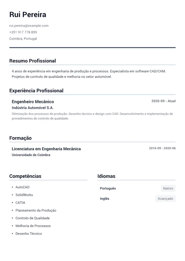 Engenheiro Mecânico CV – Cinza Minimal