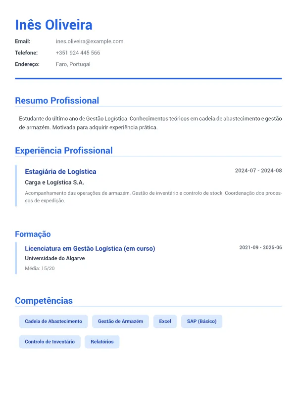Estagiária de Logística CV – Azul Executivo