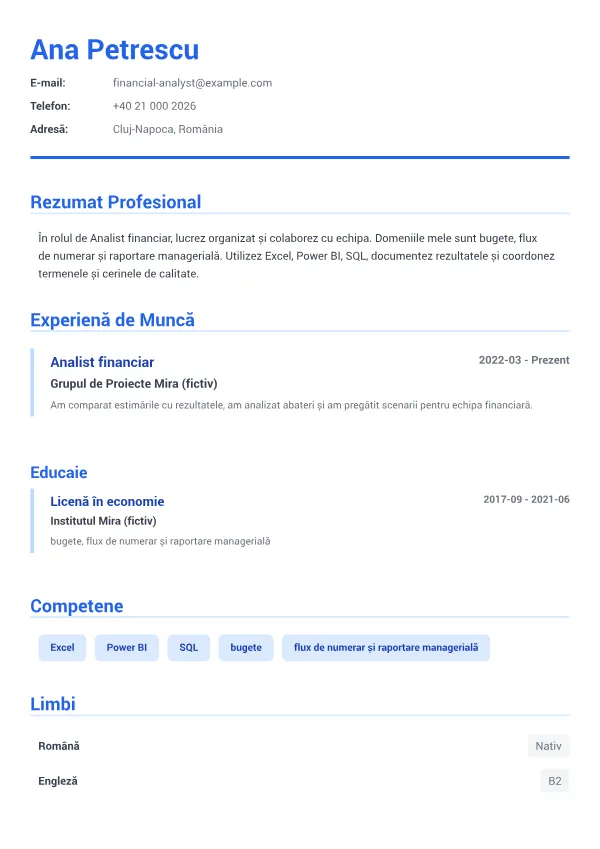 Analist financiar CV – Albastru Executiv